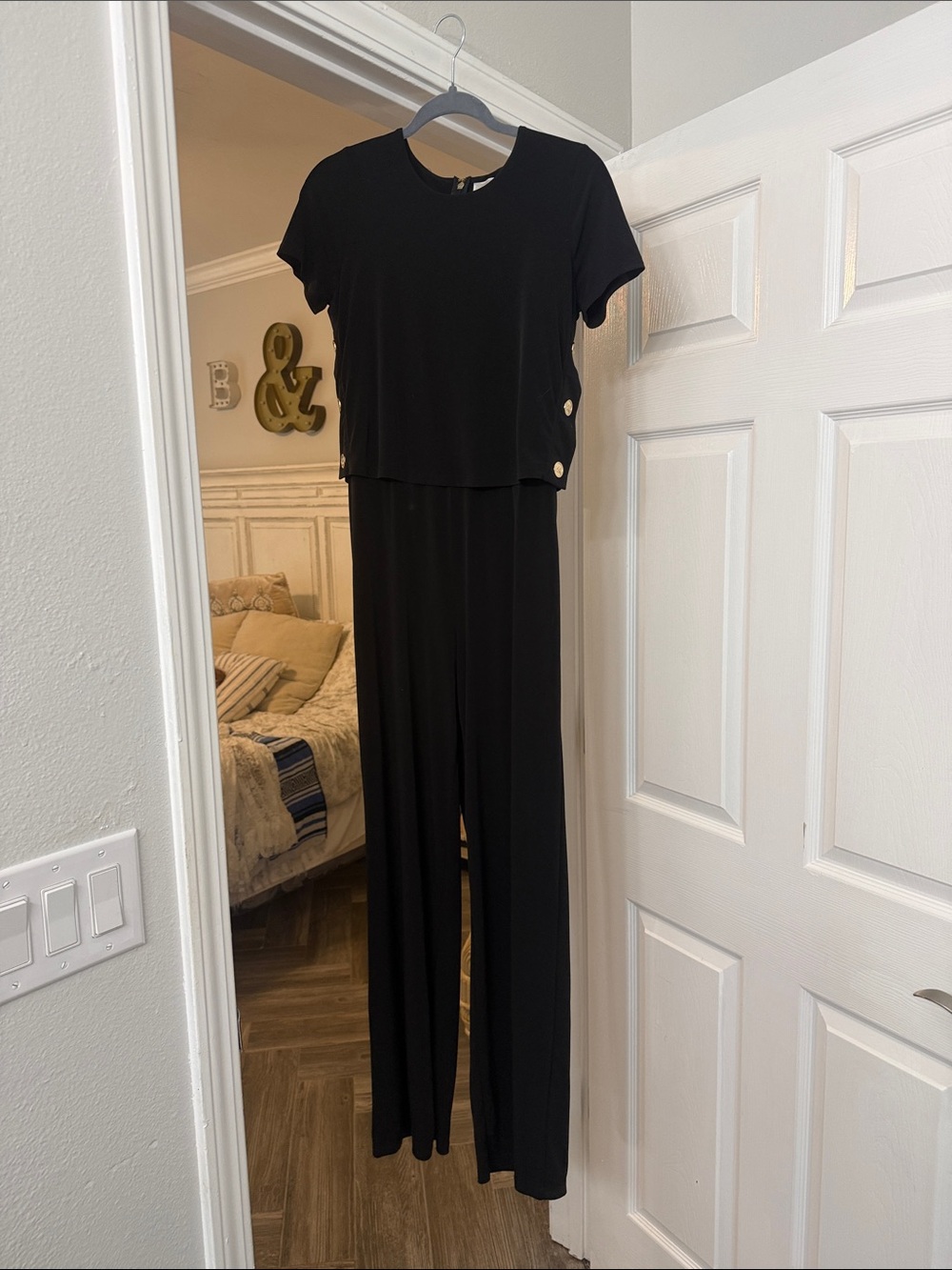 Michael Kors Black Short-Sleeve Wide-Leg Jumpsuit with Side Buttons